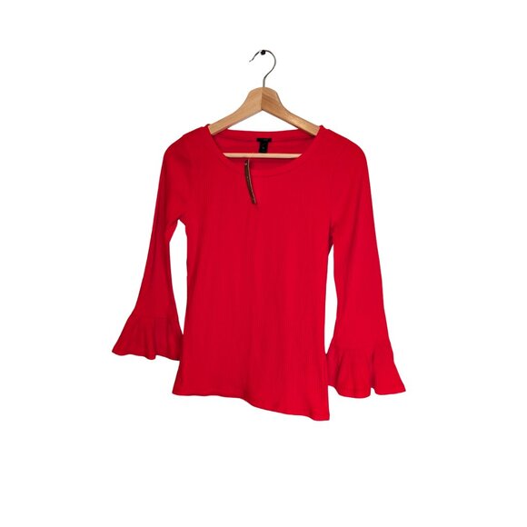 J.Crew Red Ribbed Knit Bell Sleeve Top Women's XS Long Sleeve NWT New with Tags - Picture 10 of 11